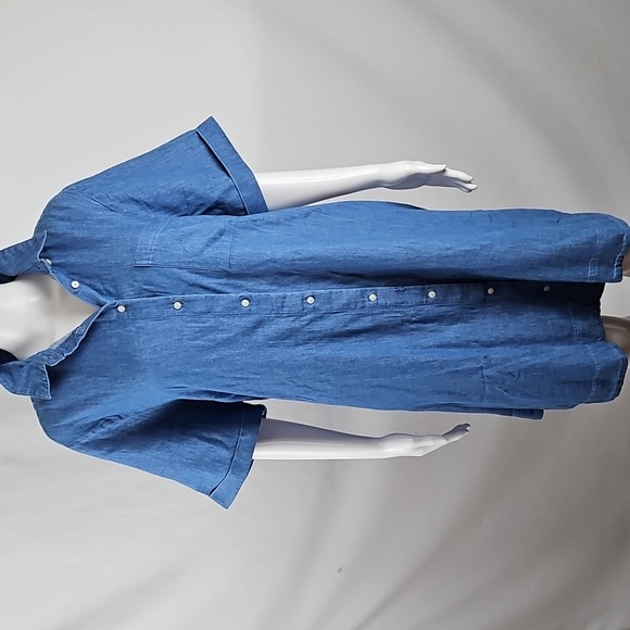 NWT Old Navy 100% Cotton Denim Blue Button Down Short Sleeve Shirt Dress - Picture 5 of 16
